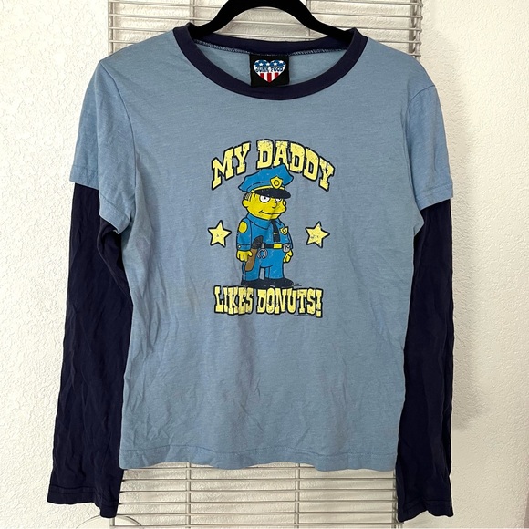 Junk Food Simpsons My Daddy Loves Donuts Layered Long Sleeve Shirt - Picture 1 of 4